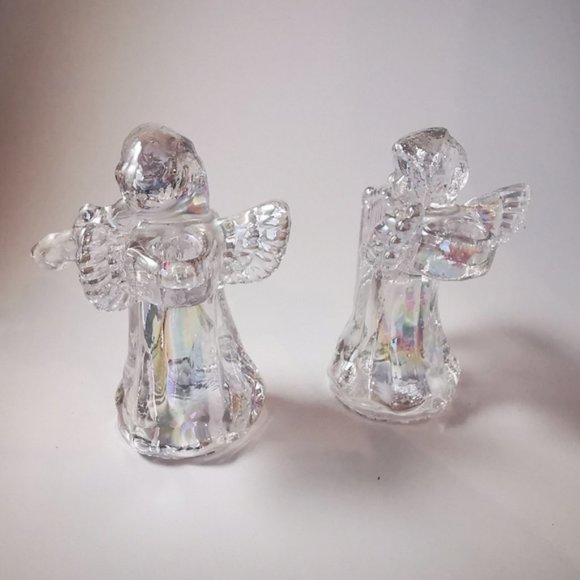Pair of Iridescent Glass Angels Cherubs Playing Instruments Candle Holders - Picture 13 of 16